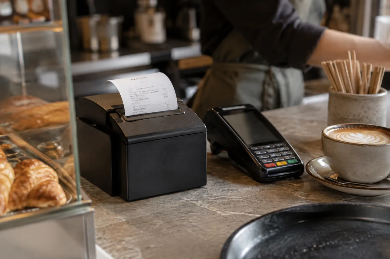 Belegdrucker und Kartenterminal an der Theke
