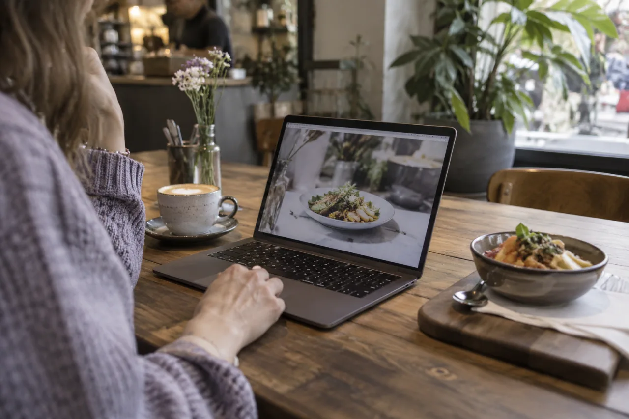 Eine Gastronomie-Webseite auf einem Laptop